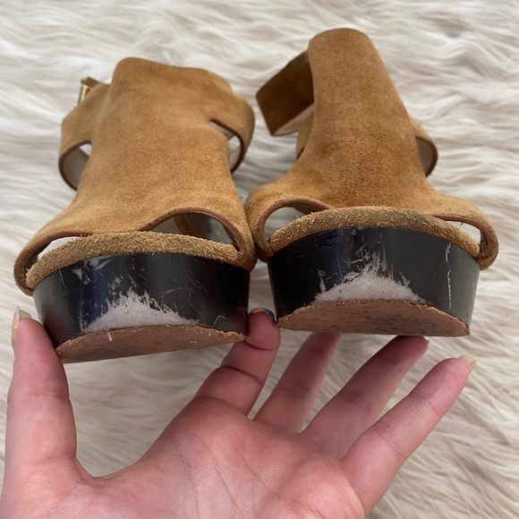 Michael Korks Tan Suede Peep Toe Josephine Wedge Sandals - Picture 11 of 15